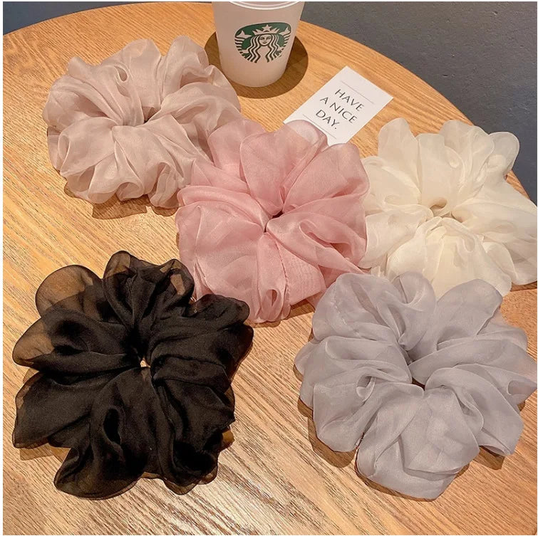 Large Chiffon Rubber Coquette Core Ponytail Holder