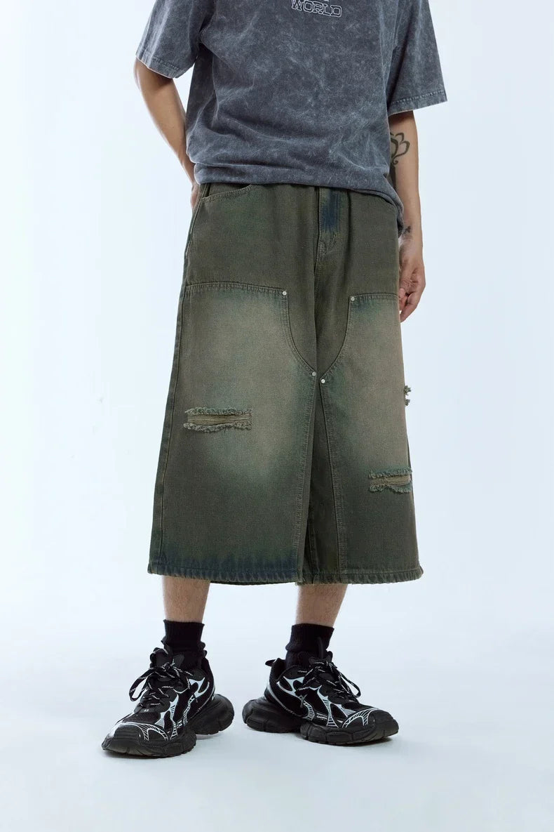 Ripped Wide Leg Carpenter Jorts