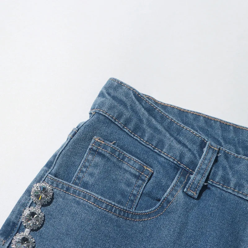 Cyperpunk Rhinestone High Waist Jeans