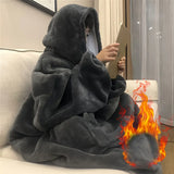 Cozy Oversized Reversible Fleece Hooded Blanket