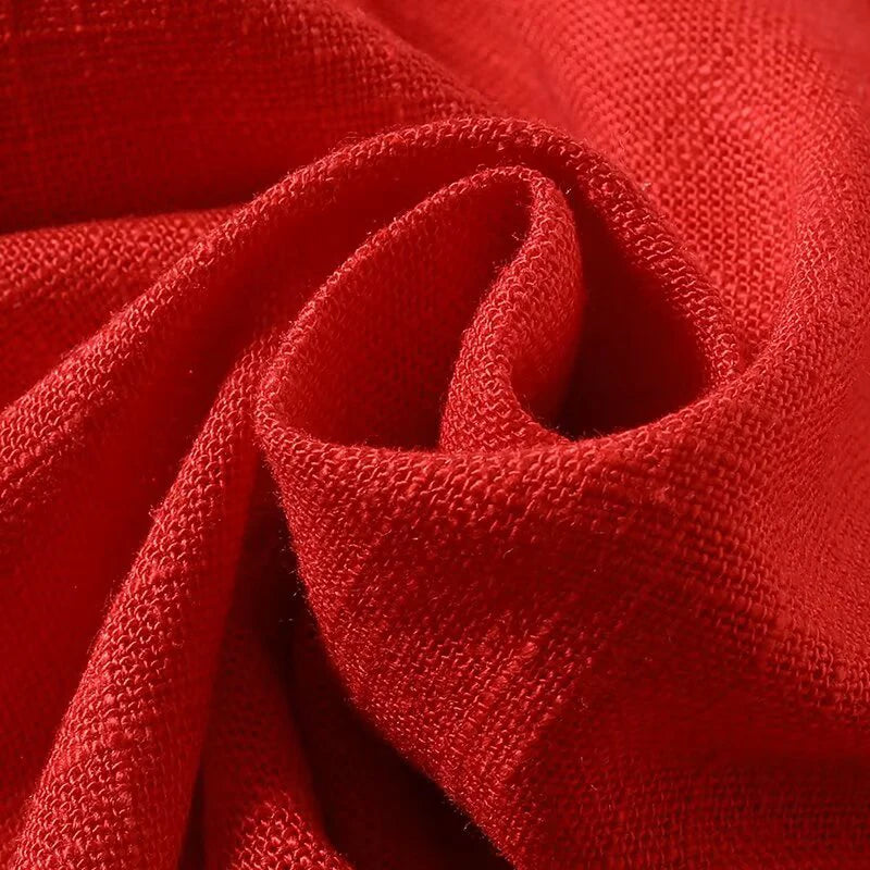 Sexy Red Spaghetti Strap Linen Maxi Dress