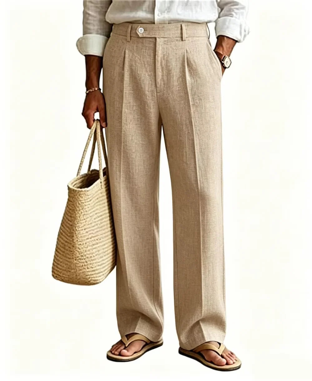Linen Beige Straight Leg Pants