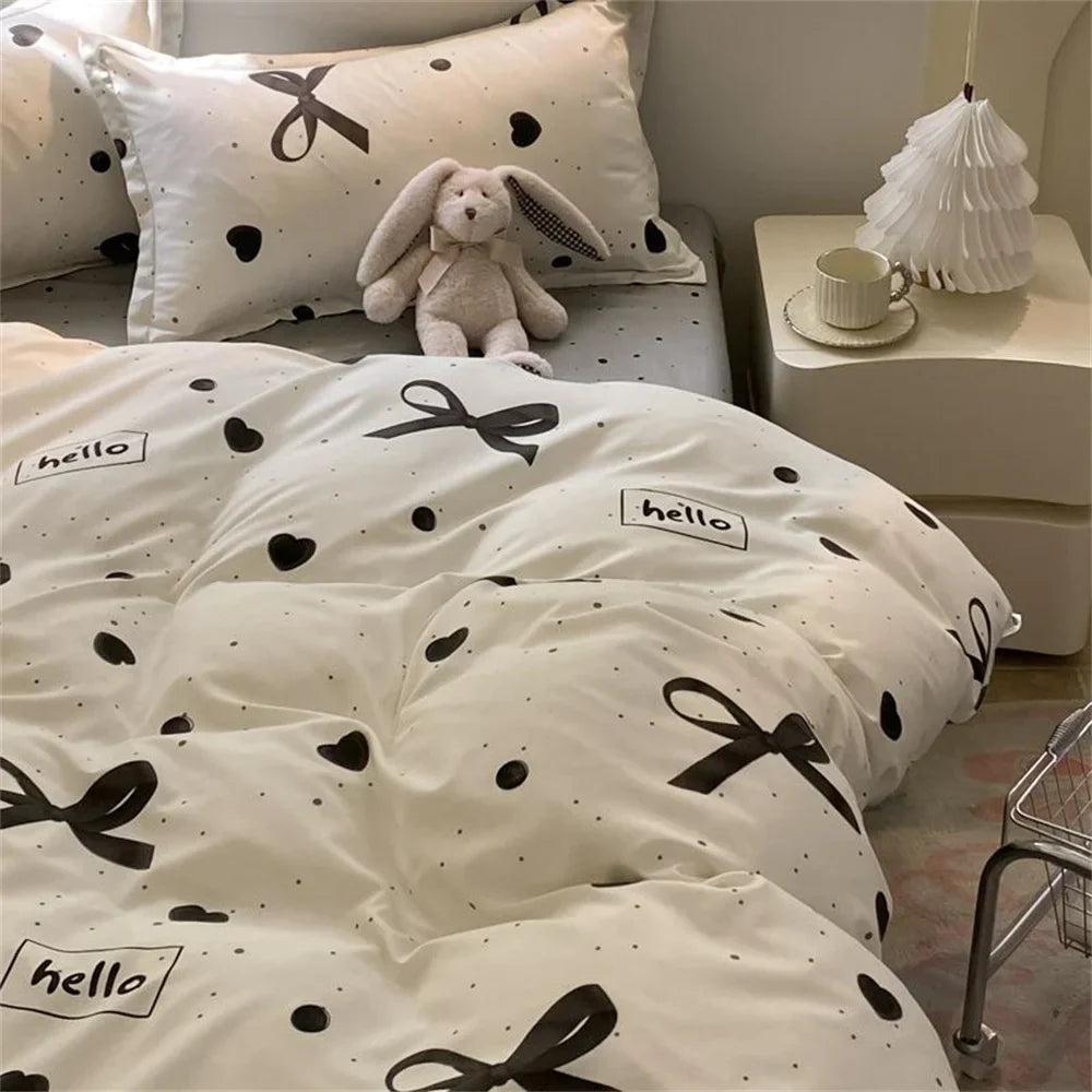 Pink Plaid Bowknot Bedding Set