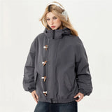 Gray Sided Closure High Collar Puffer Jacket