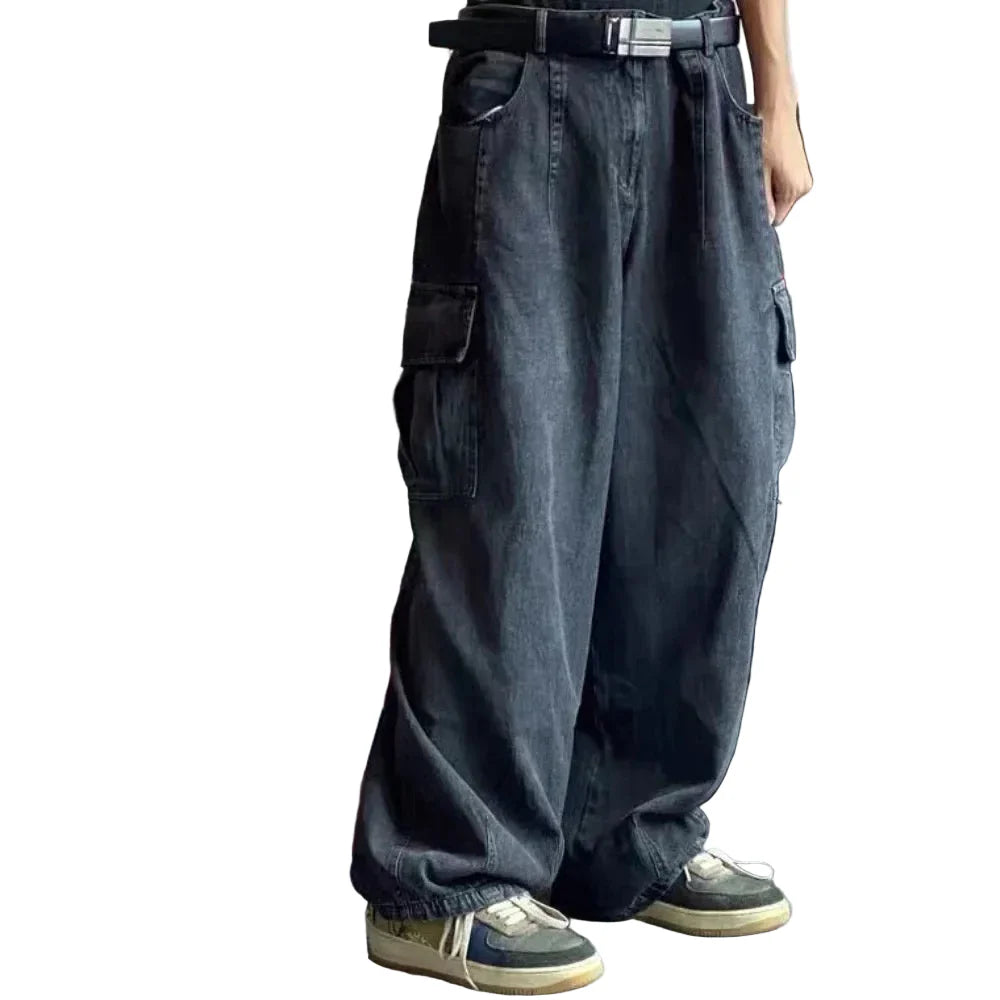 Washed Wide Leg Cargo Jeans