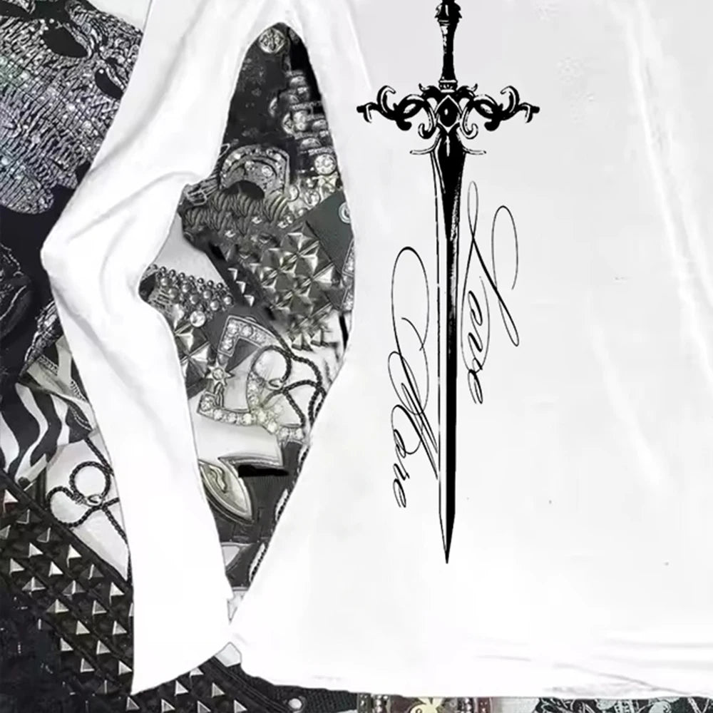 Grunge Aesthetic Letter Sword Long Sleeve Top