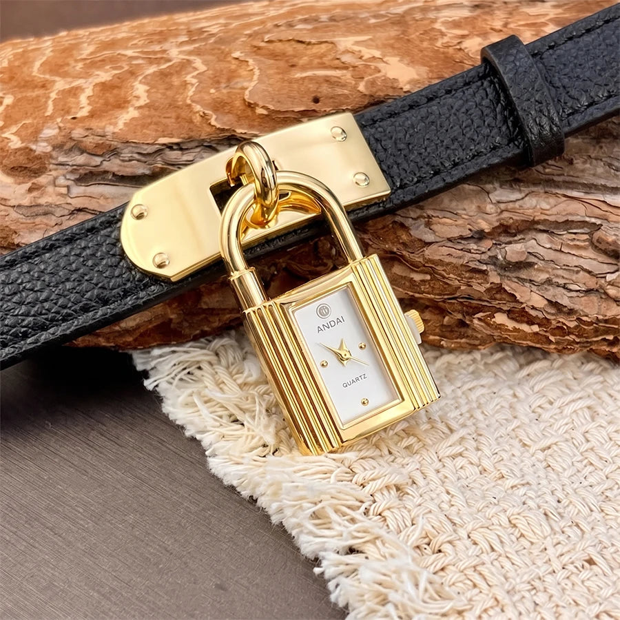 Edgy Padlock Dial Soft Strap Bold Watch for Women