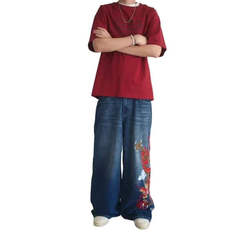 Dark Blue Dragon Graffiti Jeans