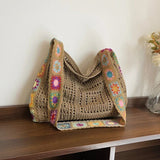 Vintage Boho Tote Bag Floral Crochet Handbag