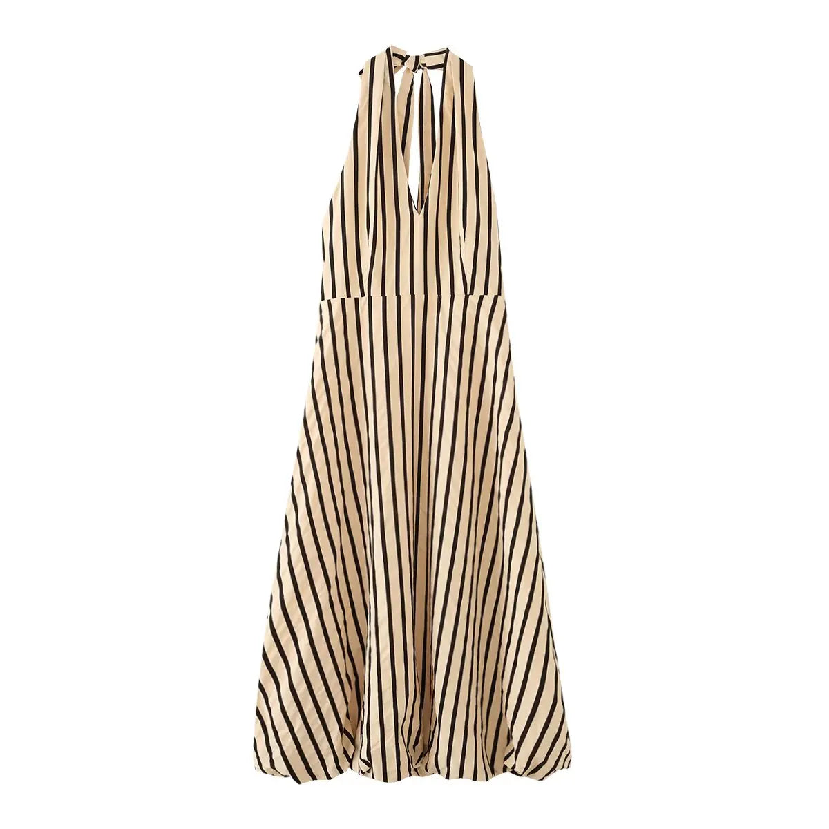 Striped Halter Bubble Maxi Dress