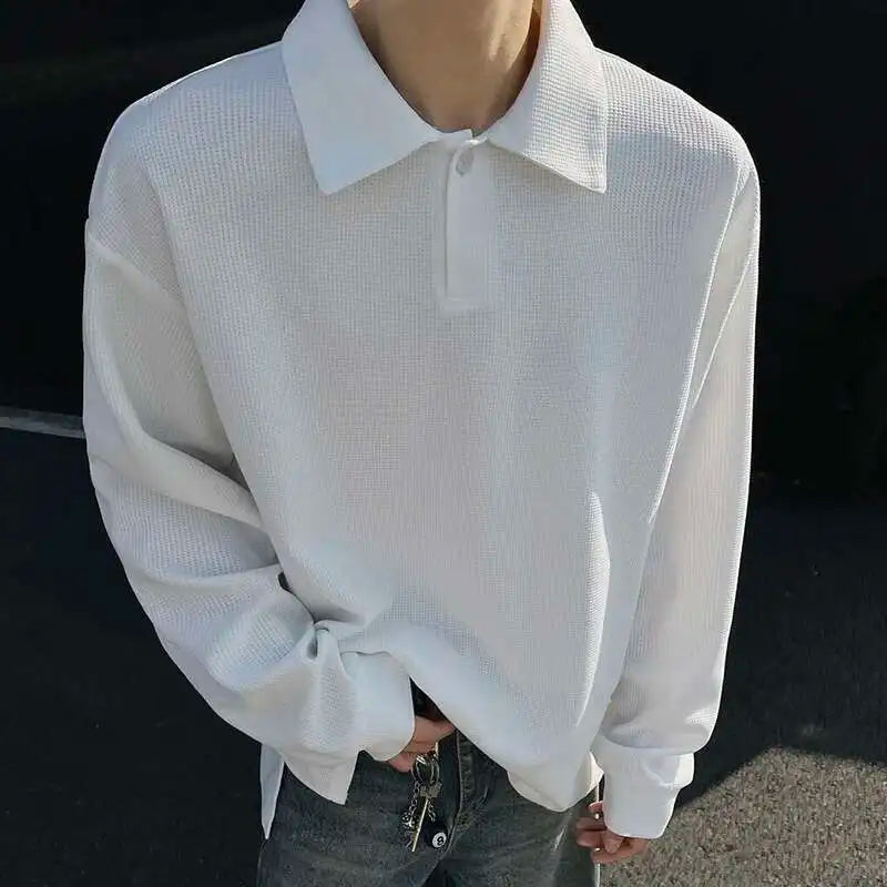 Lapel Long Sleeve Solid Color Polo T-Shirt