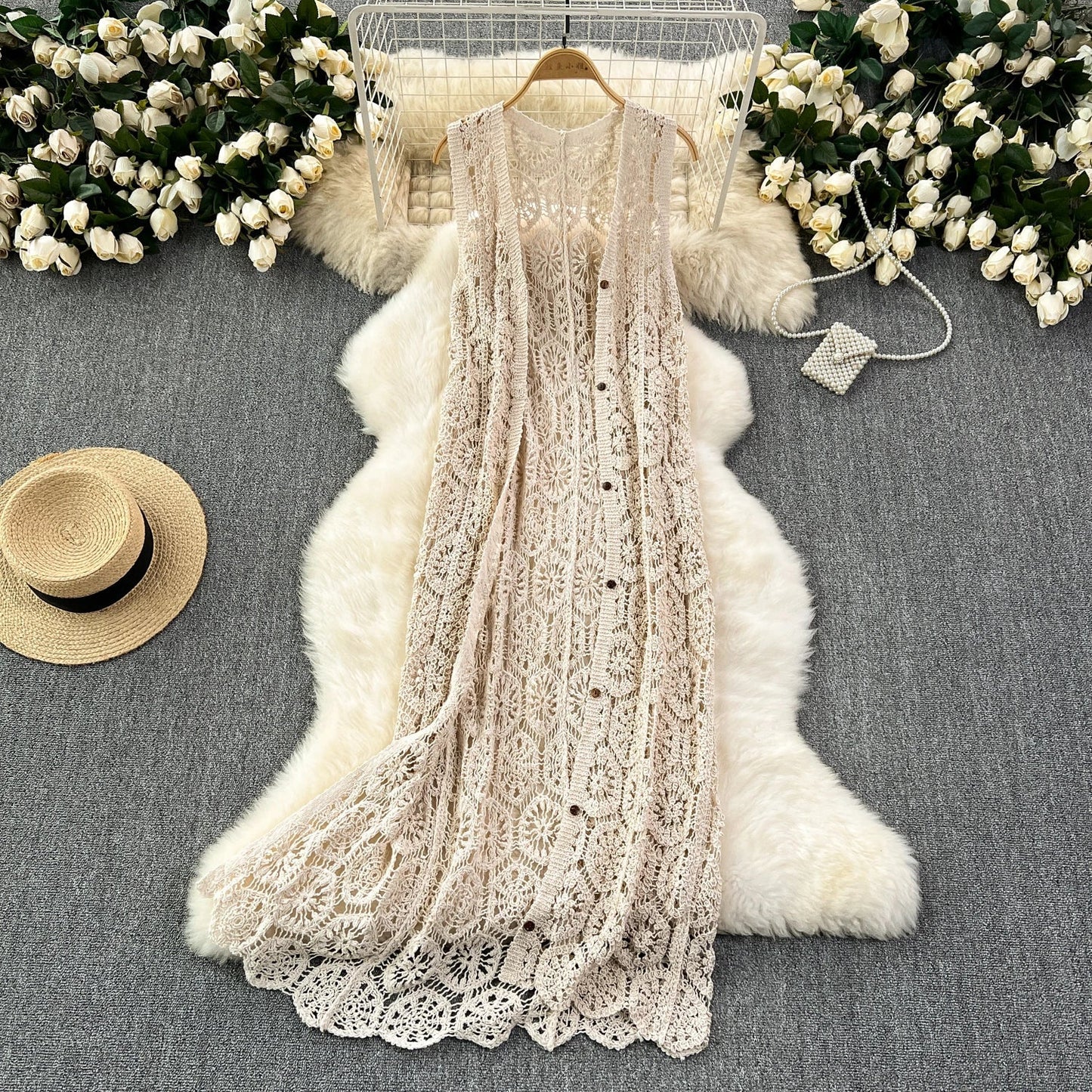 Handmade Knitted Crochet Cardigan Button