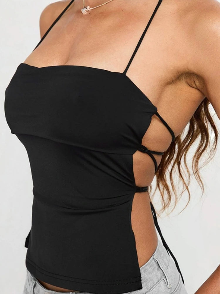 Tie Back Corset Black Top