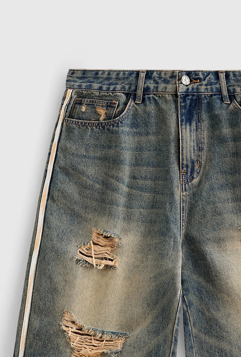 Trendy Ripped Patchwork Distressed Denim Jorts
