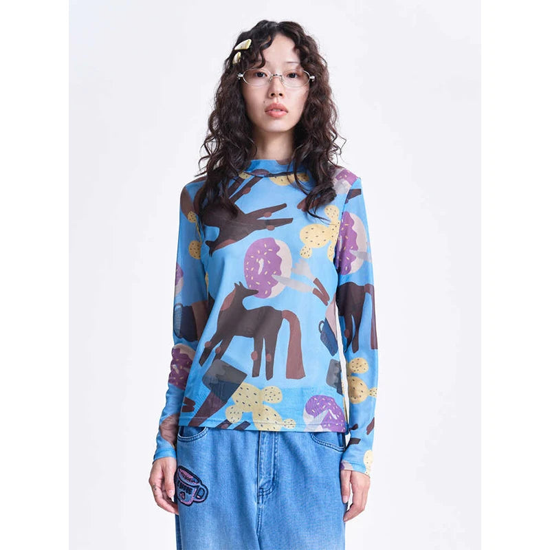 Indie Aesthetic Mesh Long Sleeve Top