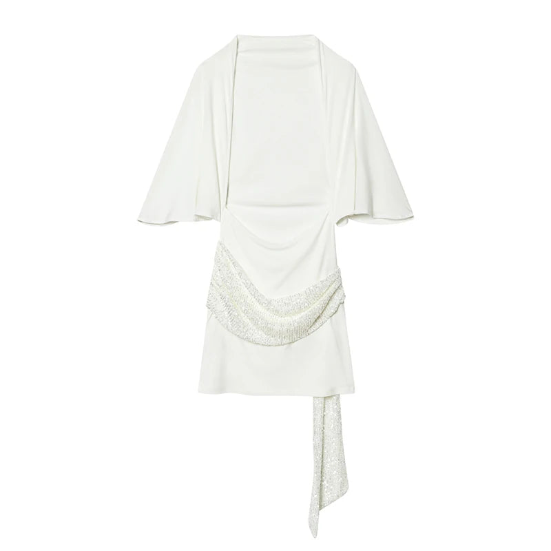 Women's White Cape Sleeve Mini Dress
