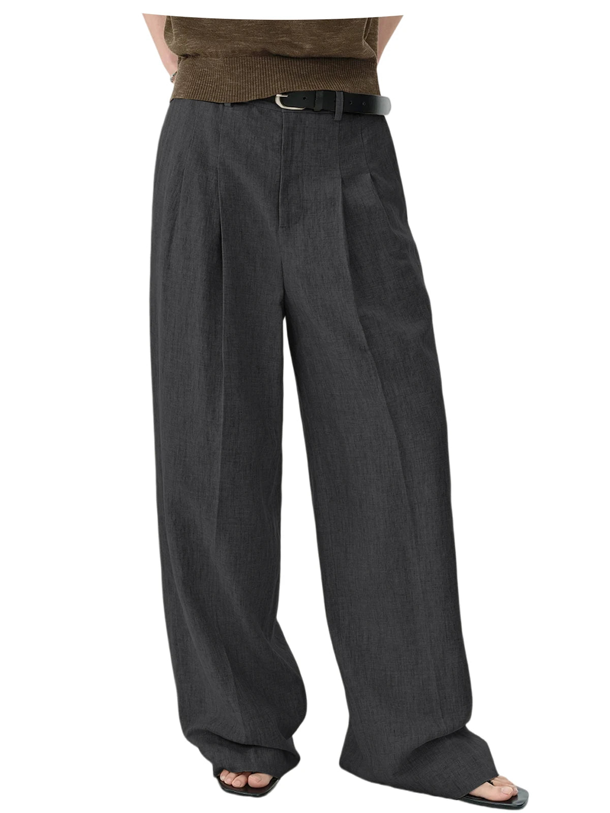 High Waist Pleated Linen Wide Leg Pants