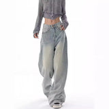 Y2K Off-White Color Distressed Wide Leg Jeans