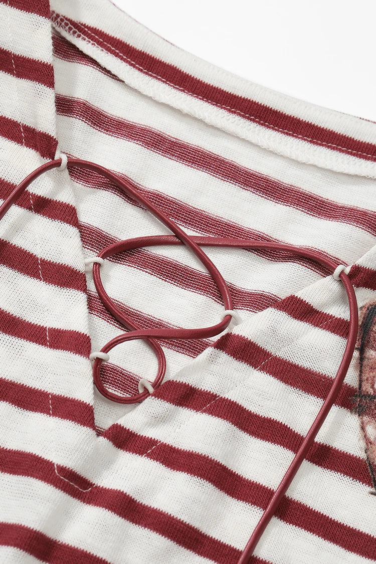 Autumn V-neck Stripped Long Sleeve T-shirt