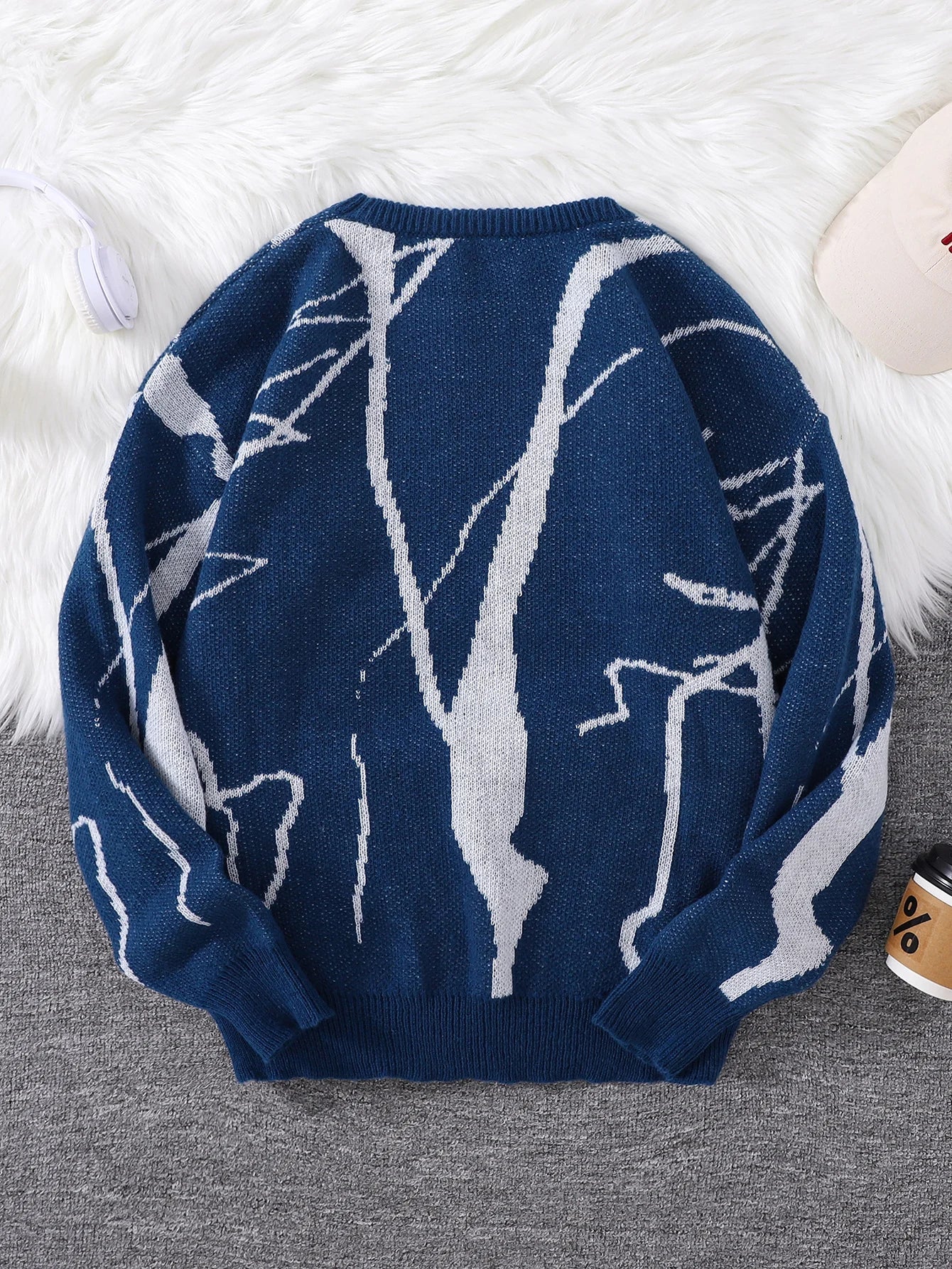 Weirdcore Abstract Pattern Round Neck Sweater