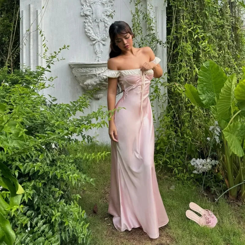 Coquette Core Princess Satin Maxi Dress