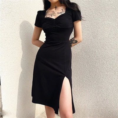 Femme Gothic Sexy Slim Black Dress