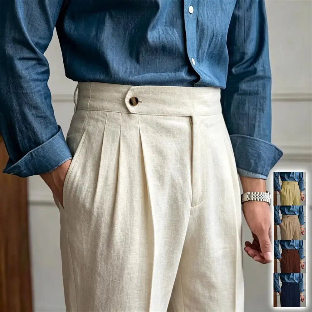 Classic Italian Naples Style Linen Men Pants