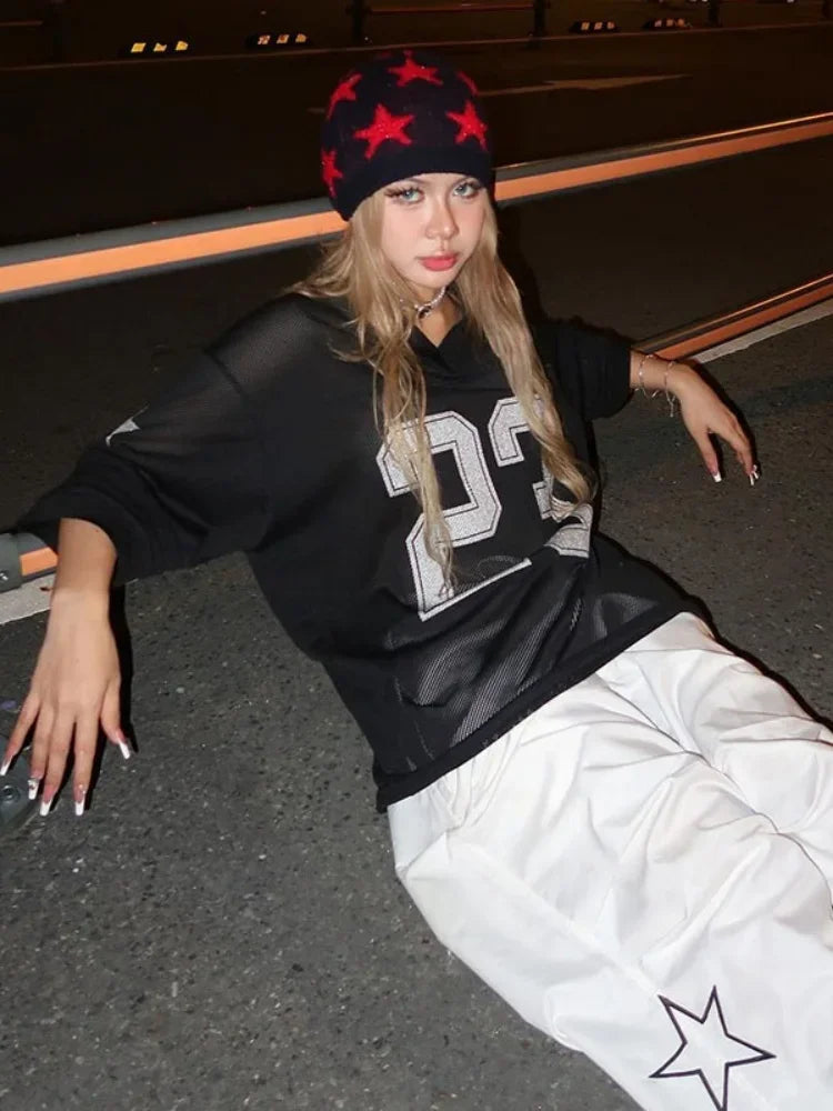 V-Neck Oversized Vibrant Crop T-Shirt