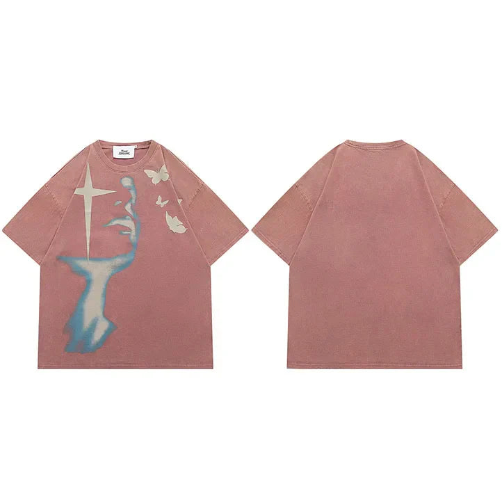 Camiseta vintage con estampado gráfico de mariposa en sombra