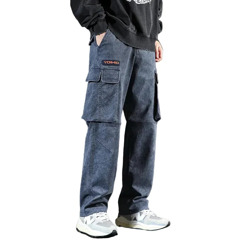 Faded Straight Leg Cargo Jeans
