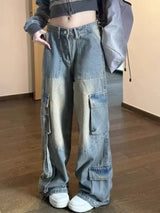 High Waist Denim Cargo Jeans