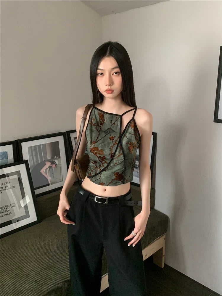Flocking Floral Vintage Cami Crop