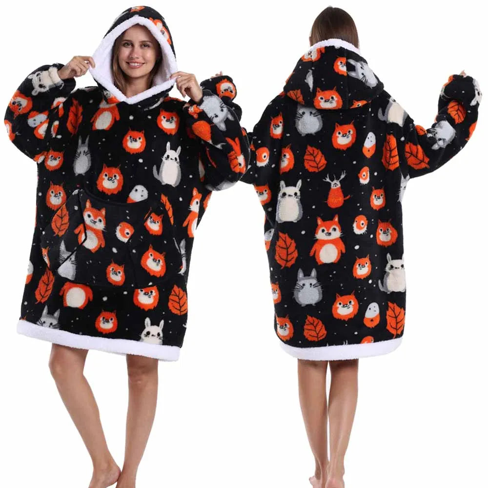 Strawberry Printed Oversized Blanket Hoodie