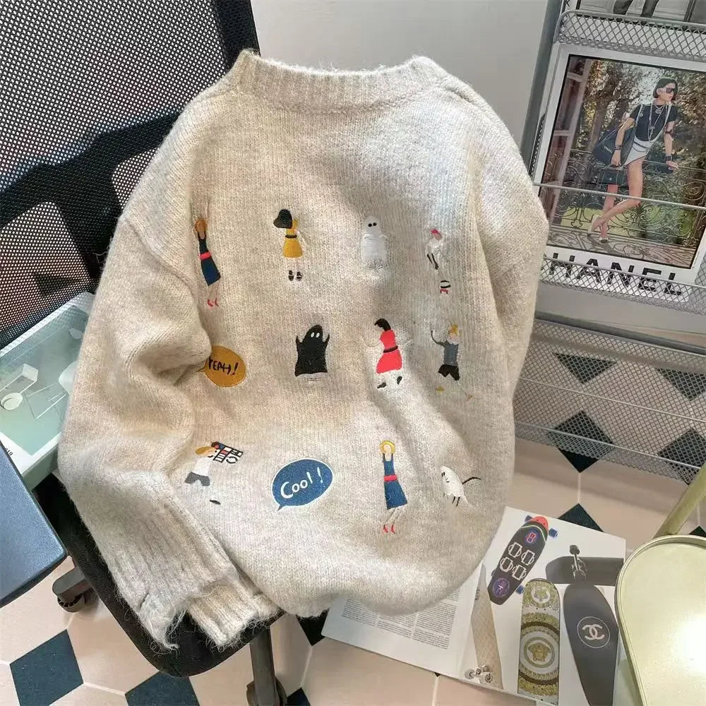 Cartoon Embroidery Knitted Sweater
