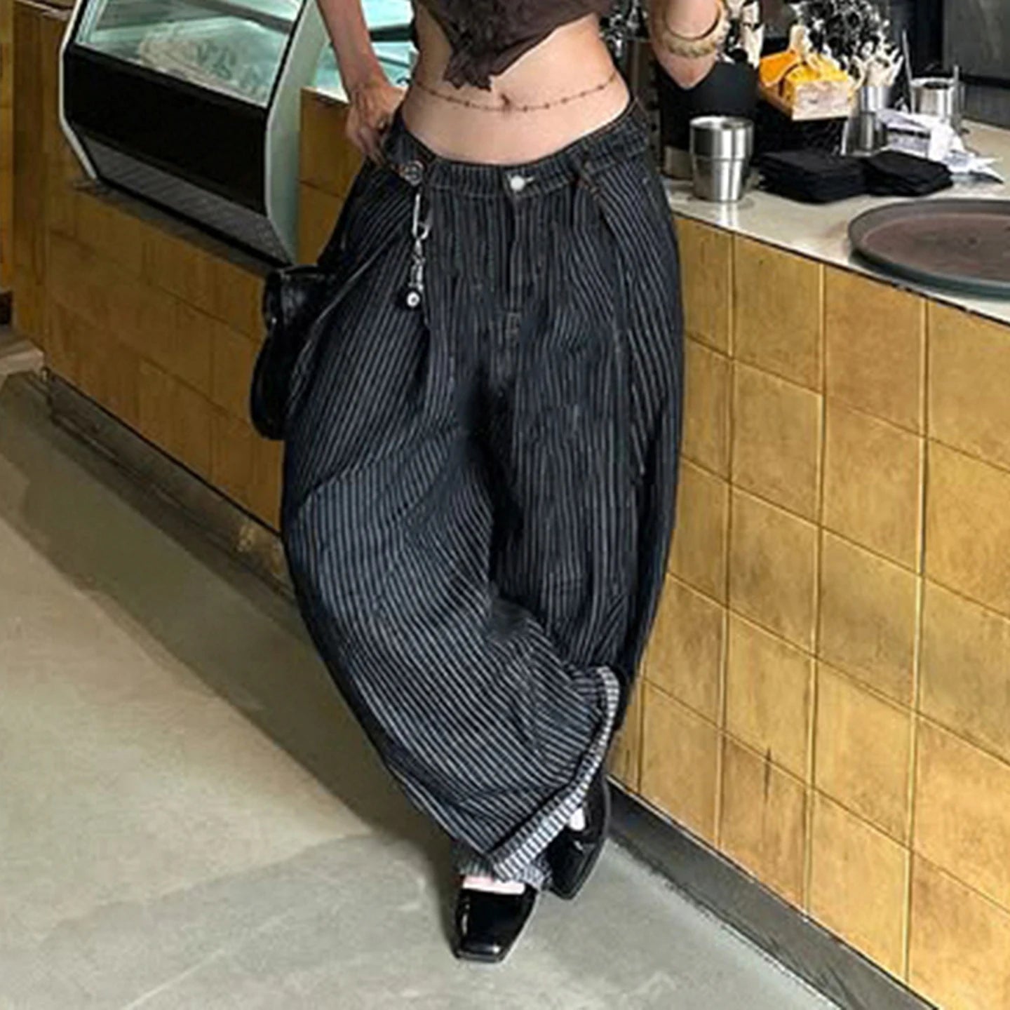 Y2K Stripped Women's Wide Leg Jeans