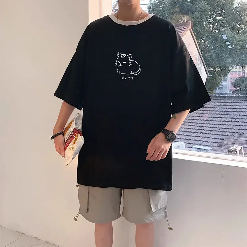 Cat Printed Oversized Korean T-Shirt