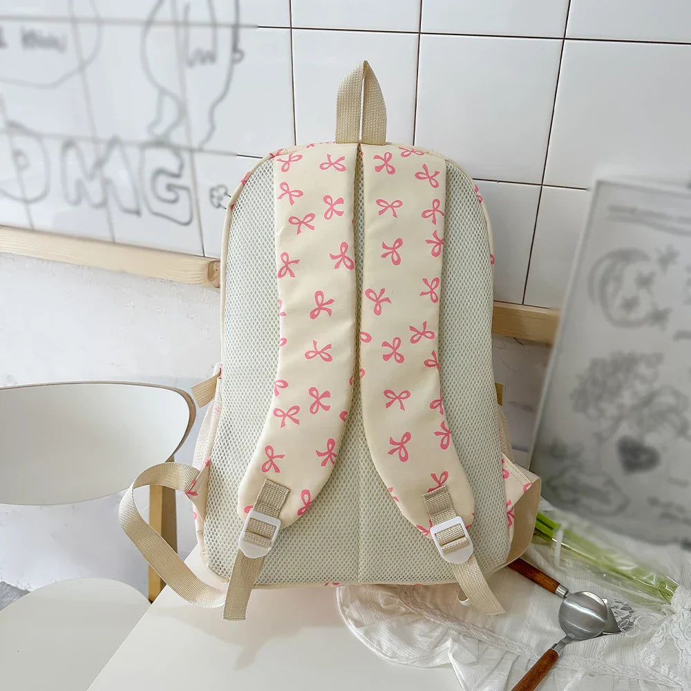 Coquette Core Bow Print School Backpack