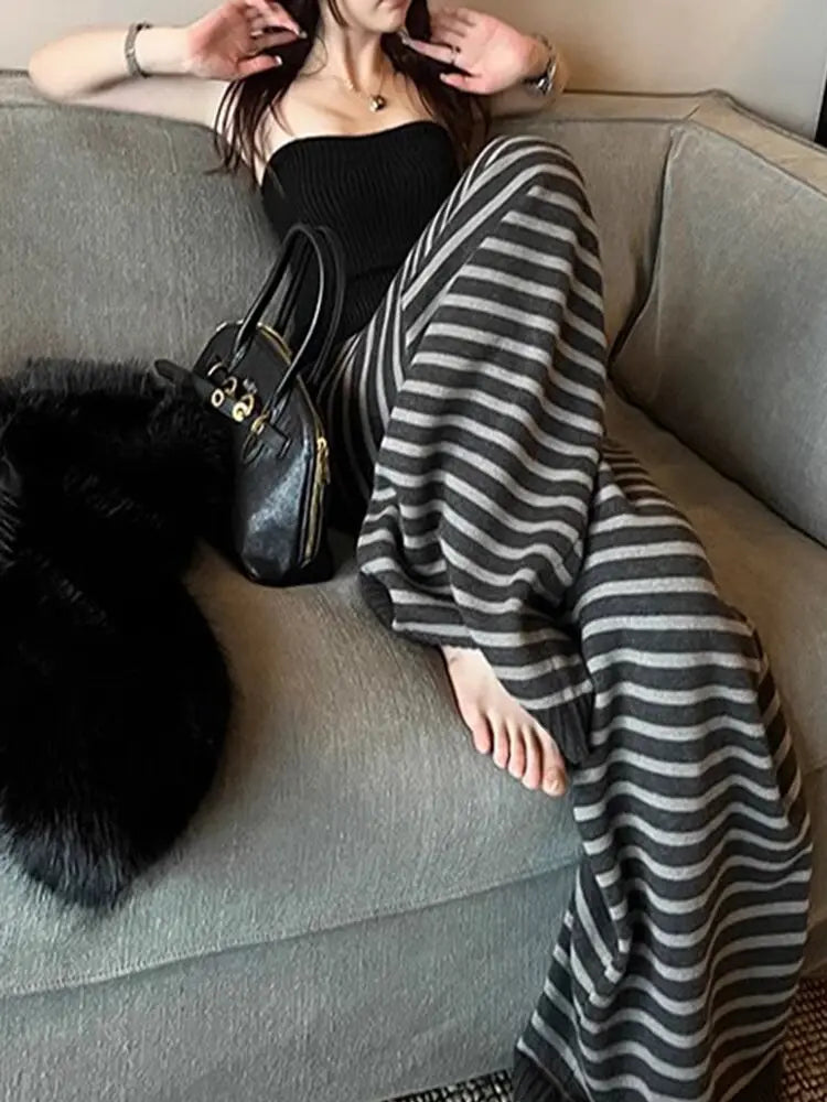 Contrast Stripped Wide Leg Pants