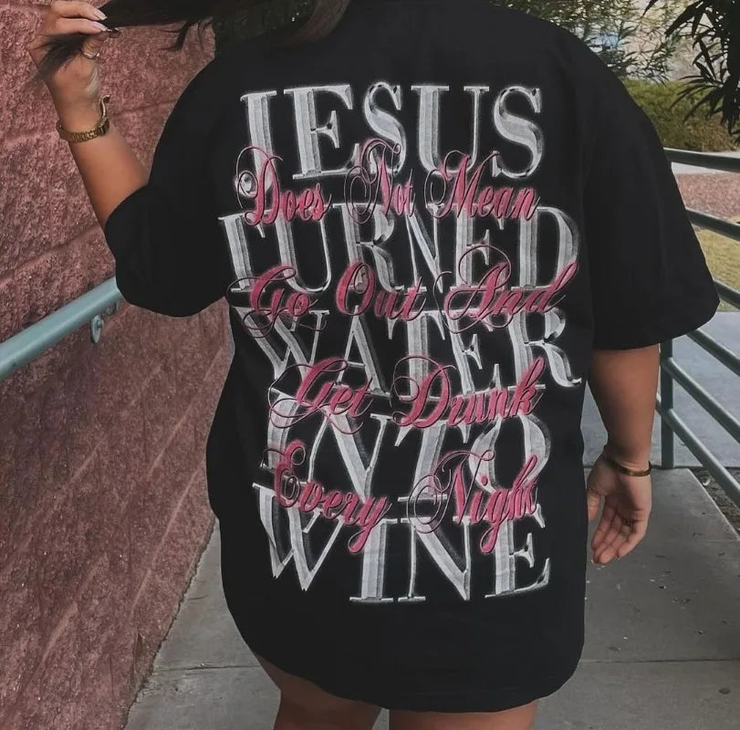 Oversized Gothic Print Baumwoll-T-Shirt