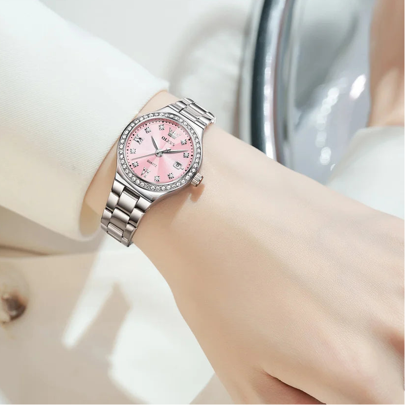 Solid Steel Strap Diamond Quartz Watch