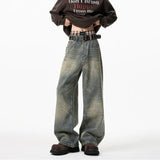 Vintage Distressed Washed Wide Leg Jeans