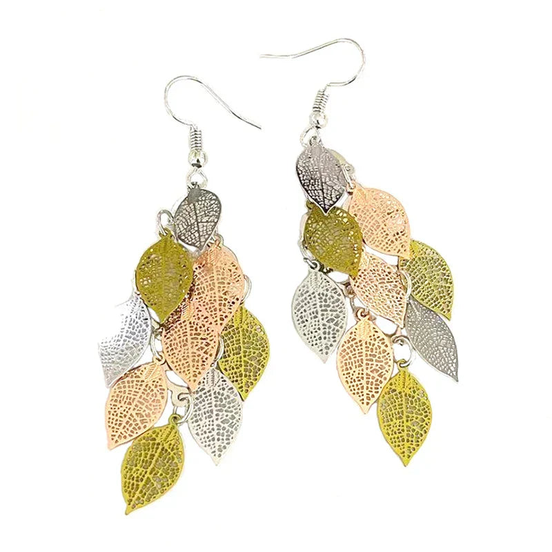 Vintage Hollow Leaves Shiny Earrings