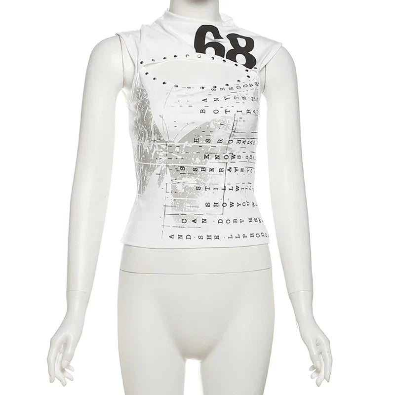 Y2K Printed Cut Out Crop Top