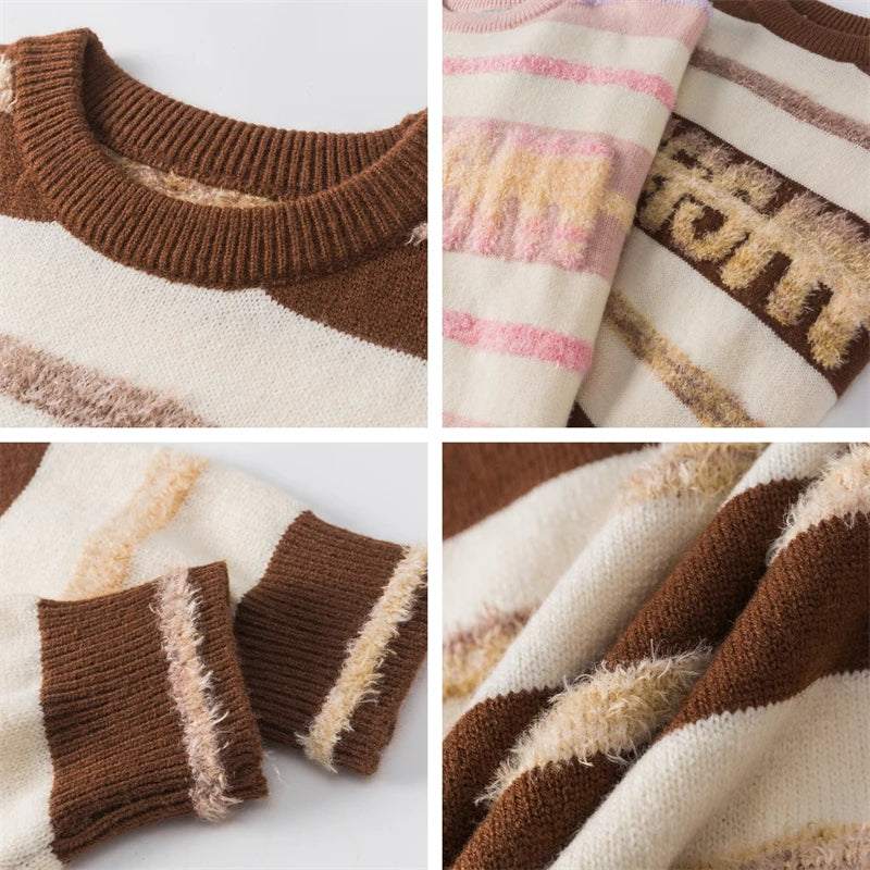 Gestreifter lockerer Winter-Kuschelpullover