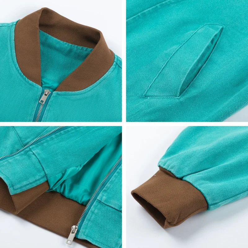 Bright Green Spliced Brown Varsity Jacket
