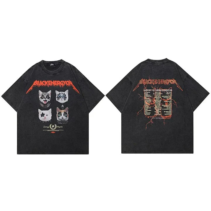 Oversized Funny Graphic Masked Cats T-Shirt