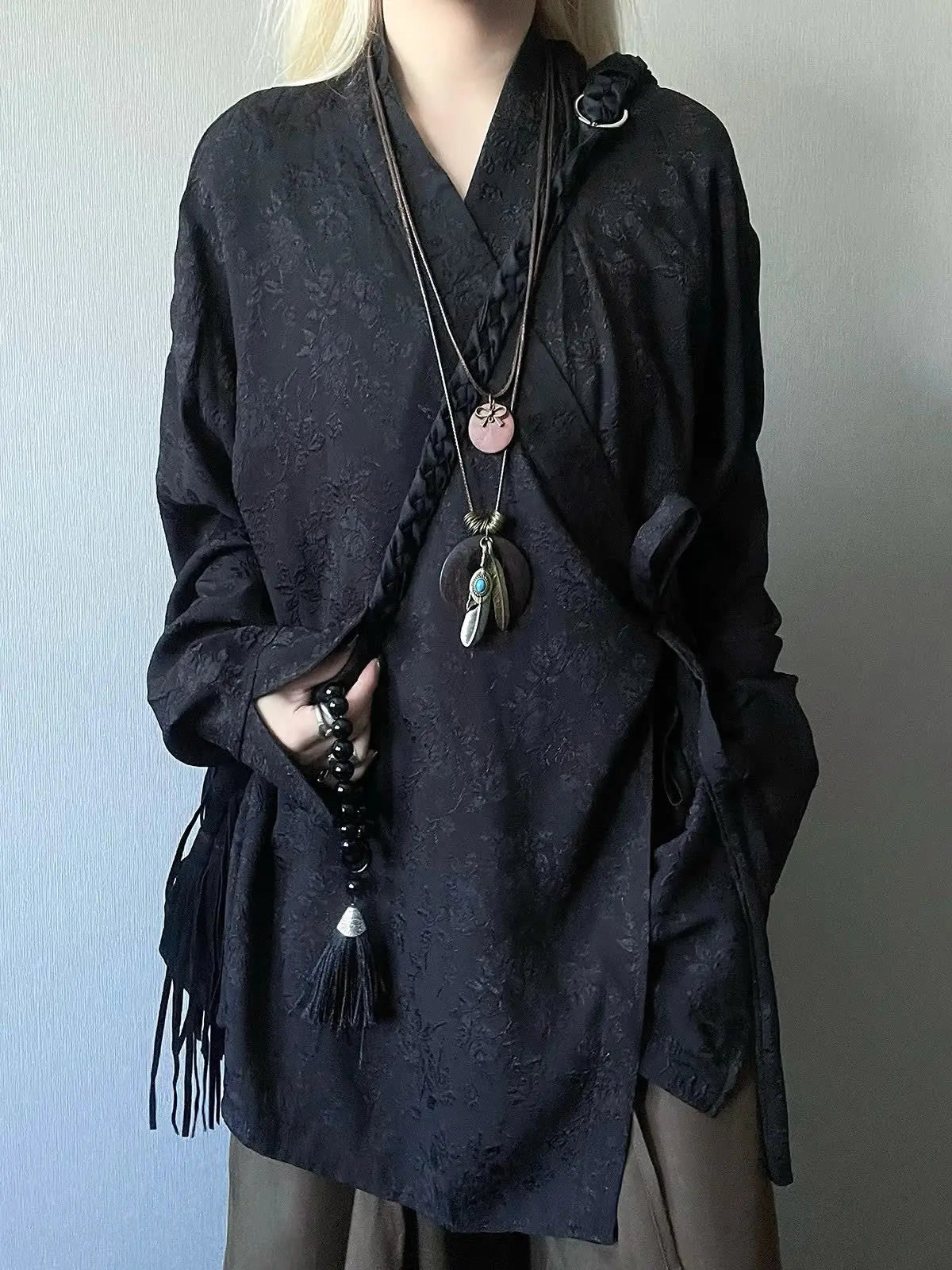 Grunge Black Kimono Blouse
