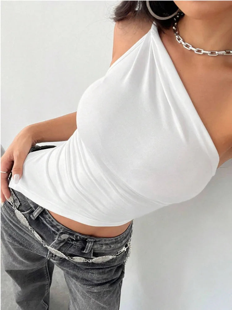 Y2K Ruffle Women's One Shoulder Top
