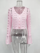 Hollow Knitted Women's Solid Color Long Sleeve Cardigan