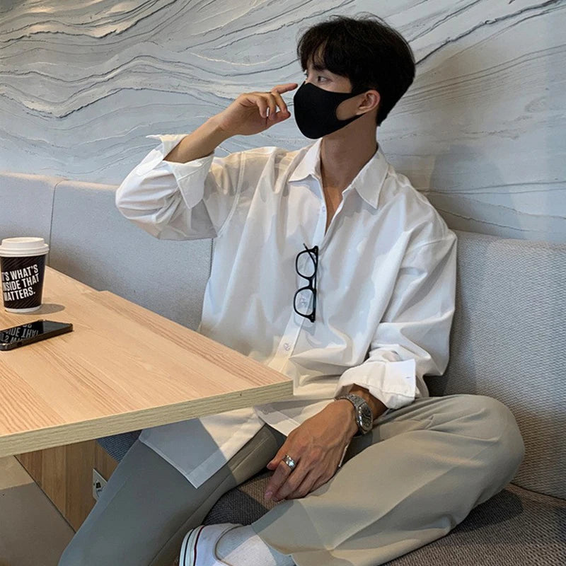 Korean Aesthetics Solid Color Men's Shirt